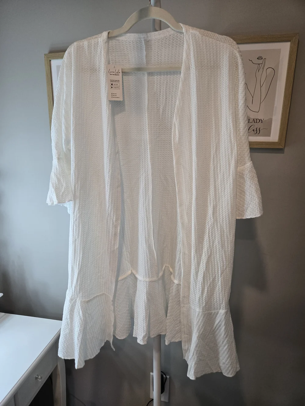 Cupshe White Open-Front Ruffle Hem Swim Coverup